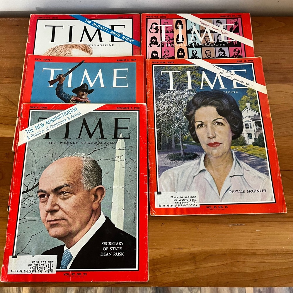Vintage Time Magazine‎ Lot of 5 60s John Wayne Dean Rusk Space Teenagers 1963-69